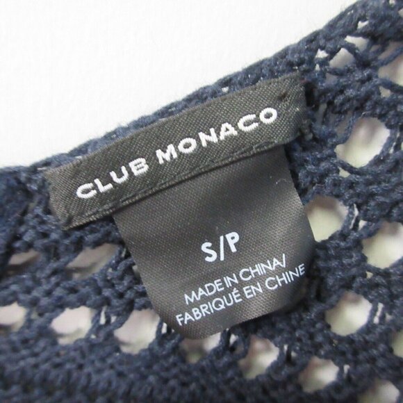 Club Monaco Open Knit Sweater Top Women S Crochet Black Cotton Blend Luxury 276 - Picture 3 of 11